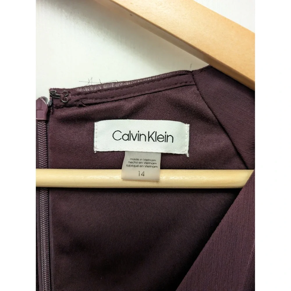 Calvin Klein Purple V-Neck Midi Dress Chiffon Mesh Long Sleeve‎ Party Wedding 14